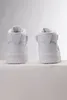 A pair of white Adidas Forum Mid sneakers are shown from the back against a white and light gray background. Produktbild-Vorschau