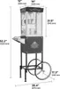 A vintage-style popcorn machine on a cart, with dimensions and measurements indicated by text overlays. Náhľad obrázku produktu