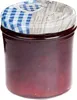 A glass jar filled with red jam, sealed with a lid. Voir les images du produit