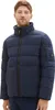 A man wearing a blue puffer jacket.