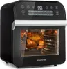 A black Klarstein air fryer oven with a roasted chicken inside, displayed on a white background. Produktbild-Vorschau