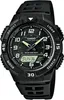 A close-up studio shot of a black Casio analog-digital sports watch with a black dial and luminous hands and markers. Produktbild-Vorschau
