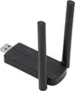 A close-up, studio shot of a black USB Wi-Fi adapter with two antennas against a white background. Produktbild-Vorschau