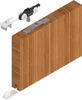 A wooden sliding door with hardware components shown. Produktbild-Vorschau