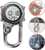 Collage showing a digital carabiner watch with a compass, and examples of its use. Produktbild-Vorschau