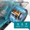 Close-up view of a power tool motor with feature callouts. Voir les images du produit