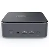 A front view of a small, dark gray mini-PC with ports and a power button on the front. Produktbild-Vorschau
