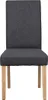 A front view of a dark gray upholstered dining chair with natural wood legs, isolated on a white background. Produktbild-Vorschau