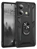 A black rugged phone case with a ring holder is shown next to a smartphone. Produktbild-Vorschau