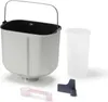 A bread maker accessory set including a bread pan, a measuring cup, a measuring spoon, and a kneading paddle, arranged on a white background. Podgląd zdjęcia produktu
