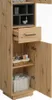 A close-up view of a wooden bathroom cabinet with its door open, revealing shelves and a drawer. Náhled obrázku produktu