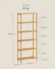 A tall, narrow bamboo shelf unit with dimensions indicated. Produktbild-Vorschau