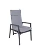 A single outdoor chair with gray cushions and a black metal frame, shown in a studio setting against a white background. Produktbild-Vorschau