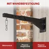A black metal wall mount for a punching bag is shown attached to a brick wall. The image is divided into sections with text indicating different wall types. Anteprima dell’immagine prodotto