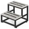 2-Stufen-Tritt Hocker, Stahl/Holz, bis 200 kg, 38x38x35,6 cm, grau Produktbild-Vorschau