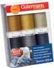 A product packaging for a set of Gütermann denim threads, showing the spools and a person in the background. Produktbild-Vorschau