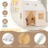 A children's play tent is shown in a room, with decorative elements and close-up details of its construction. Podgląd zdjęcia produktu