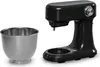A black stand mixer and its stainless steel bowl are shown against a white background. Produktbild-Vorschau