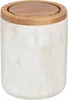 A close-up studio shot of a small trash can with a wooden lid. Anteprima dell’immagine prodotto
