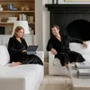 GAUBERT Uni fleece badjas met capuchon, extra lang, zwart, Productafbeelding-voorbeeld 3