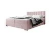 A pink upholstered bed with a headboard and bedding, shown against a white background. Produktbild-Vorschau