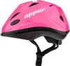 A pink child's helmet with black straps and buckle, shown from a side-angle against a white background. Produktbild-Vorschau