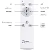 A remote control with labels indicating its functions. Produktbild-Vorschau