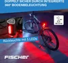 A bicycle with its rear light illuminated, casting red light on the ground, with a close-up of the rear light shown separately. Anteprima dell’immagine prodotto