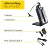 A Jabra Pro 930 headset and its accessories are displayed with labels indicating each component. Produktbild-Vorschau