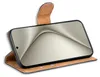 A smartphone in a brown flip case, shown at an angle against a white background. Produktbild-Vorschau