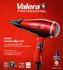 A red professional hairdryer is displayed on a red background with marketing text and feature callouts. Produktbild-Vorschau