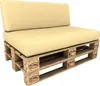 A beige cushion set on a wooden pallet base, presented against a white background. Produktbild-Vorschau