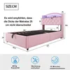 A diagram showing the dimensions of a pink bed frame with LED lighting. Náhled obrázku produktu