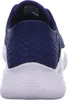 The back view of a blue and white Skechers sneaker. Voir les images du produit