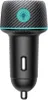 A close-up studio shot of a black car charger with a carbon fiber textured top and a teal light indicator. Produktbild-Vorschau