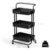 A black three-tier rolling cart with dimensions indicated by text overlays. Anteprima dell’immagine prodotto