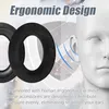 A close-up marketing image showing headphone ear pads next to a stylized human head, illustrating ergonomic design. Produktbild-Vorschau