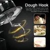 A close-up of a dough hook attachment for a stand mixer, with illustrative images of dough being kneaded and prepared. Produktbild-Vorschau