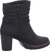 A side view of a black women's boot with a block heel. Voir les images du produit