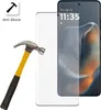 A smartphone screen protector is shown next to a hammer, implying its durability and shock resistance. The phone screen displays the time and date. Produktbild-Vorschau