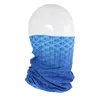 A blue multifunctional neck gaiter with a geometric pattern is displayed on a white mannequin head against a white background. Produktbild-Vorschau
