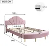 A diagram showing the dimensions of a pink bed frame. Produktbild-Vorschau