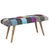 A product shot of a colorful patchwork bench. Produktbild-Vorschau