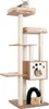 A multi-level cat tree with several platforms, a hideaway cube, and a tunnel, featuring two cats. Produktbild-Vorschau