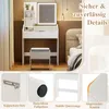 A collage of images showcasing a white vanity table with a lighted mirror and stool, along with close-up details of its features. Anteprima dell’immagine prodotto