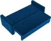 A blue sofa bed is shown from a top-down perspective, with the bed portion extended. Produktbild-Vorschau