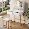 Schminktisch mit LED-Beleuchtung, Hocker, 2 Schubladen, Produktbild-Vorschau 5