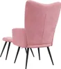 A pink velvet armchair and ottoman are shown from the back against a white background. Voir les images du produit