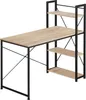 A computer desk with shelves against a white background. Voir les images du produit