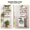 A collage of two images showing a white shelving unit used for storage, one with potted plants and the other above a washing machine. Anteprima dell’immagine prodotto